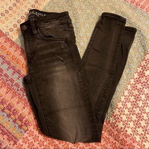 American Eagle Distressed Ripped Black Skinny Jeans Jeggings